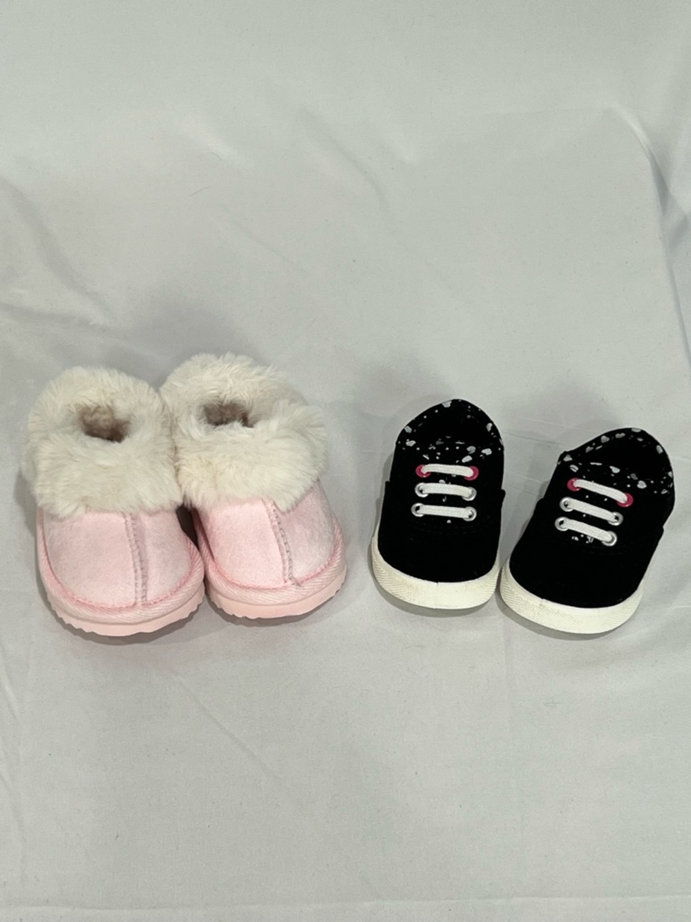 Bundle Wonder Nation Kids Size 3 Cozy Pink Faux-Fur Slipper Mules and Sneakers